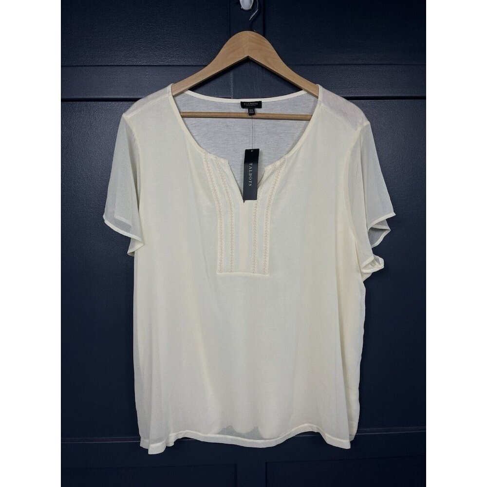 Talbots Shirt Womens 3X Petite Ivory Cream Blouse Lightweight Short Sleeve